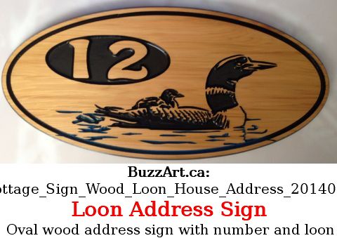 Oval wood address sign with number and loon